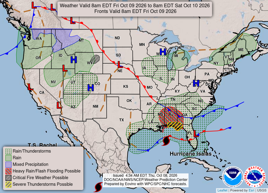 NOAA Weather Prediction Center national forecast for tomorrow